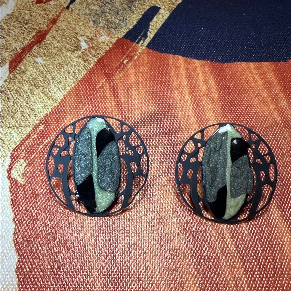Artistic Black and Green Earrings